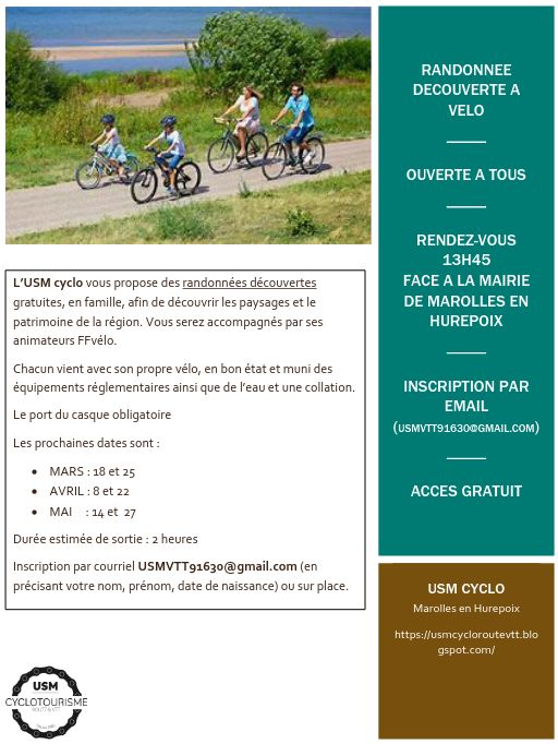 Randonnée découverte à vélo-sam 22 avril 13h45 Mairie | Site officiel ...